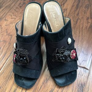 Nanette Nanette Lepore Women Marsha Mule Embellished Heels 8.5 Black Peep Toe